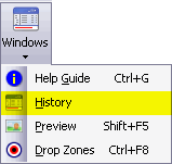 History Window from tollbar Windows button