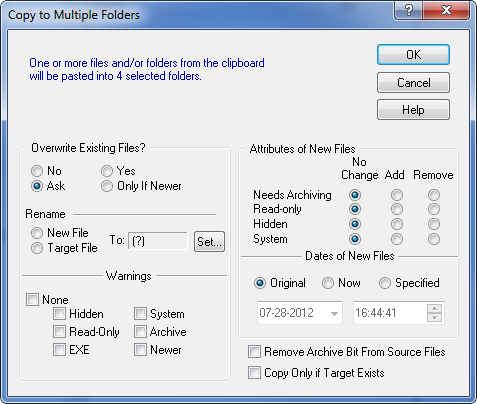 Dialog for copying files to multiple directories