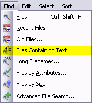 Menu item for Find Files by Size